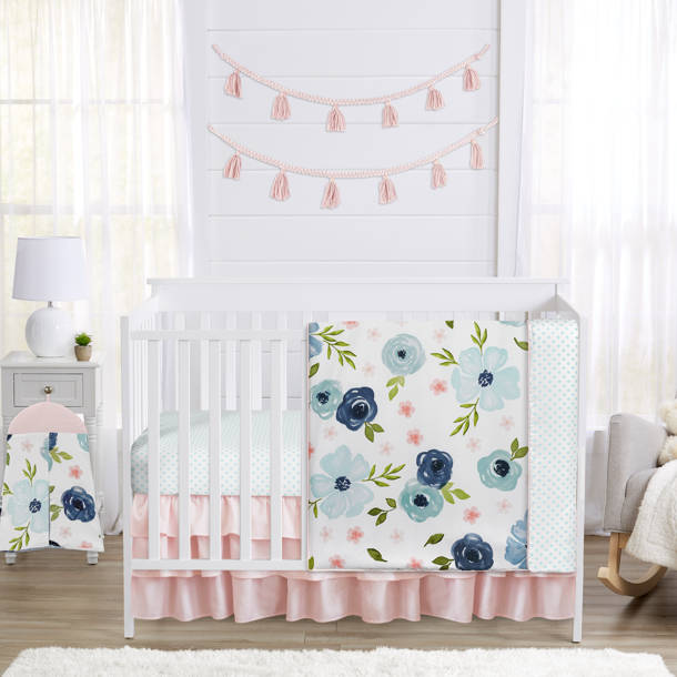 Sweet Jojo Designs Watercolor Floral 4 Piece Crib Bedding Set